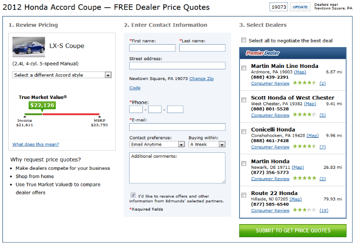 Edmunds new car price quotes