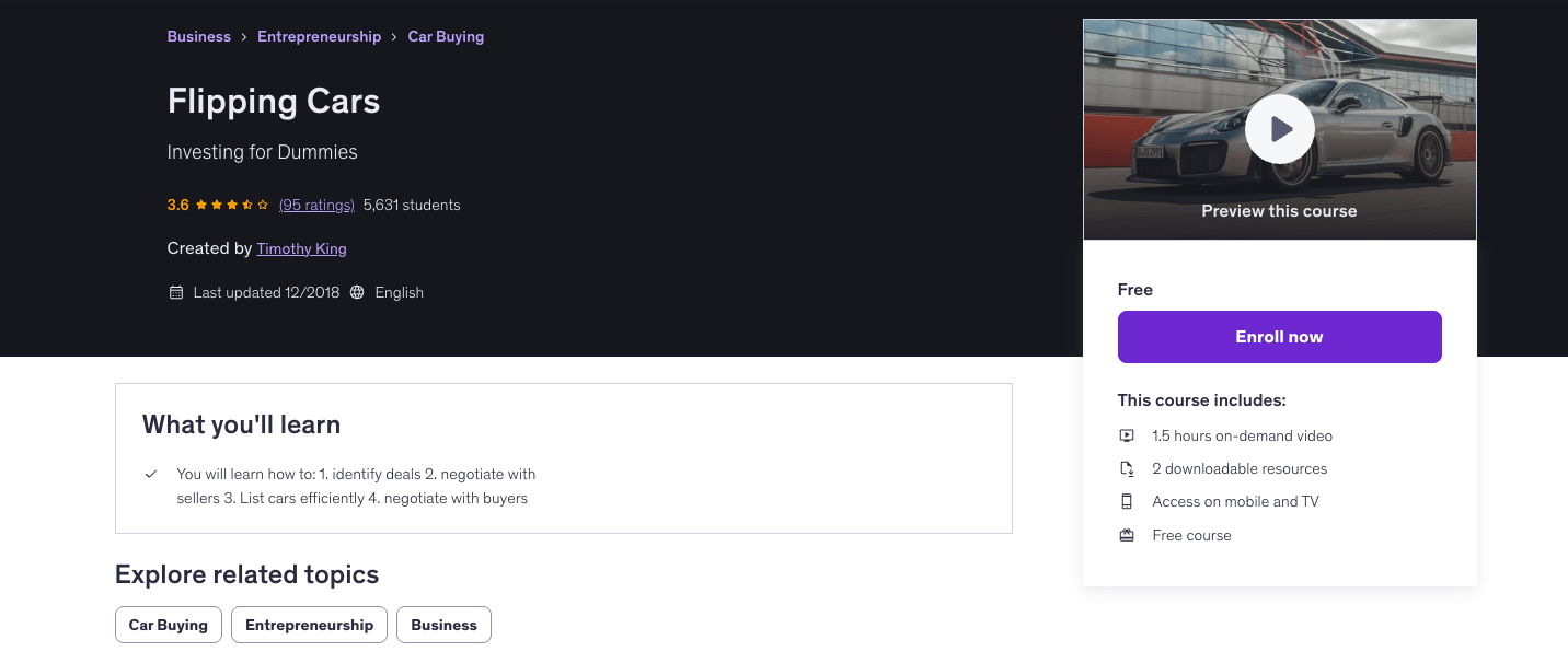 Udemy free car flipping course