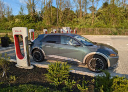 Hyundai IONIQ 5 charges at a Tesla Supercharger with Magic Dock in Brewster, NY