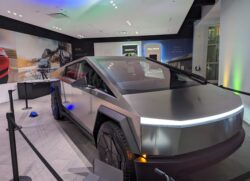Tesla Cybertruck on display in a showroom