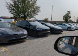 Tesla store delivery - line of Tesla Model S, Model X, Model 3, and Model Y