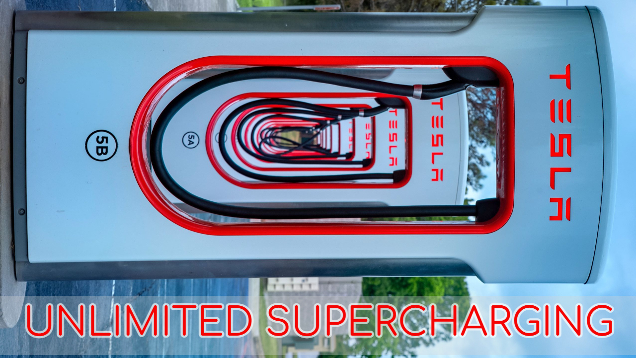 A line of Tesla superchargers